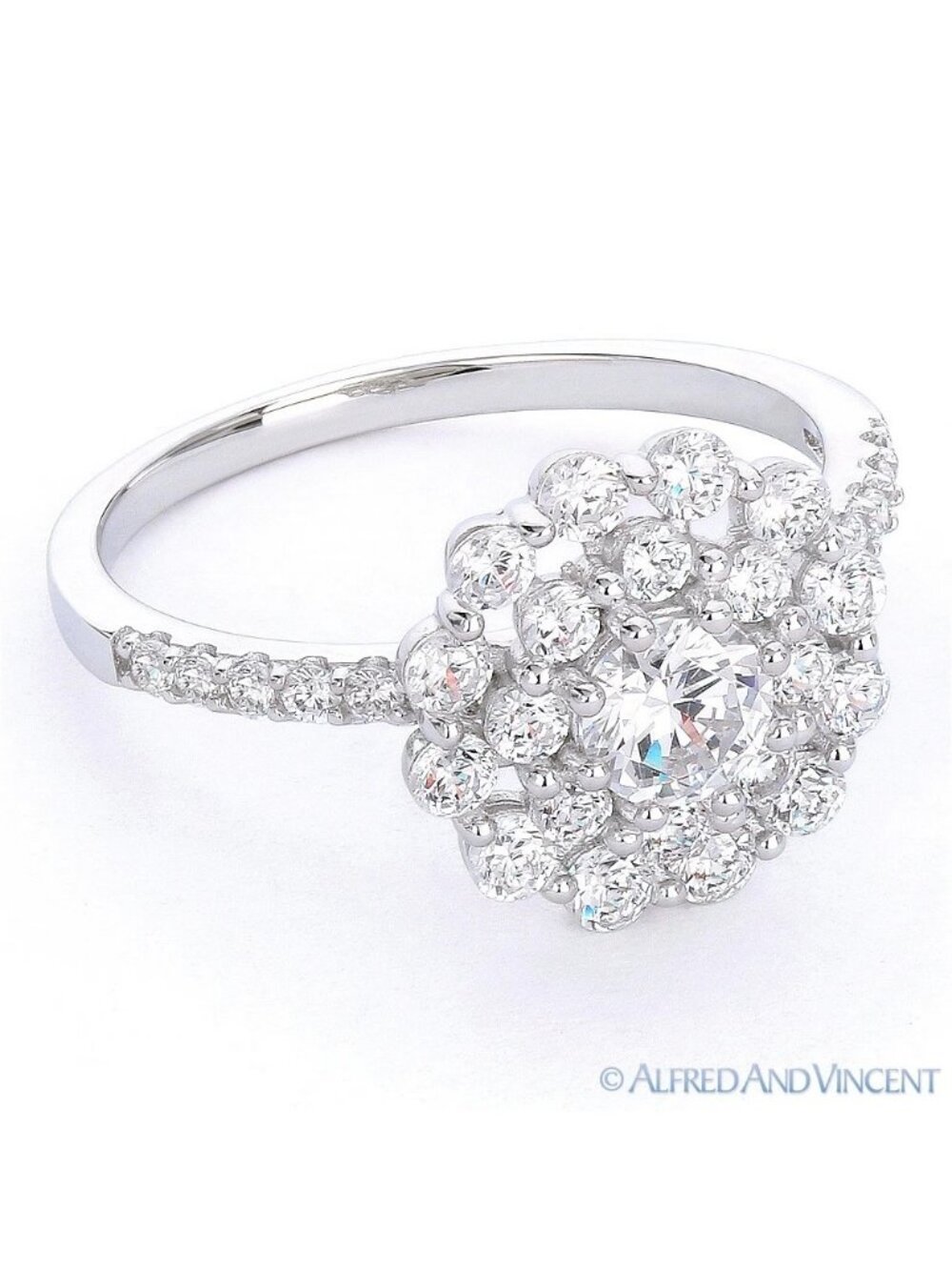 CZ Crystal Right-Hand Flower Ring in .925 Sterling Silver w/ Rhodium Plating